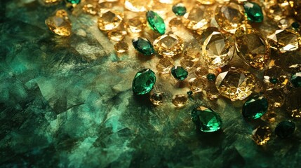 Fototapete - A seamless combination of gold and emerald stones, creating a glamorous and dazzling background of wealth and luxury.