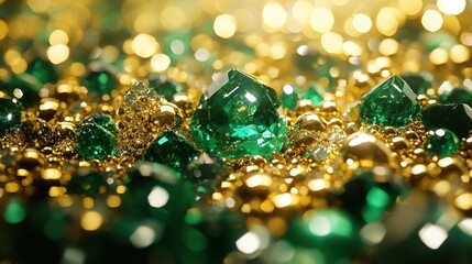 Fototapete - A seamless combination of gold and emerald stones, creating a glamorous and dazzling background of wealth and luxury.