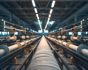 Aufkleber - textile factory with spinning machines turning cotton into thread