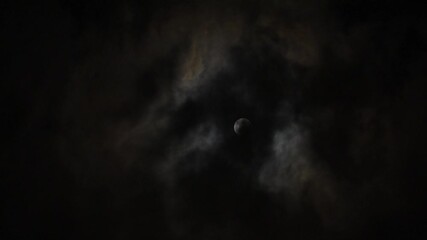 Wall Mural - Partial lunar eclipse Full moon and lunar eclipse Full moon between the clouds Super moon 2024 moon and clouds