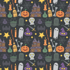 seamless halloween pattern. doodle halloween background