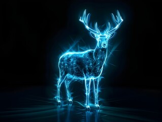 Sticker - Majestic Neon Stag with Glowing Antlers Standing Tall in Darkness