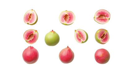 Wall Mural - fresh guava isolated on transparent background in various angles and positions, cut and whole