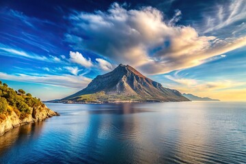 Wall Mural - mountain landscape at eye level with sky and sea in background