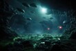 © ToonArt - Mysterious Cave with Floating UFOs and Green Water