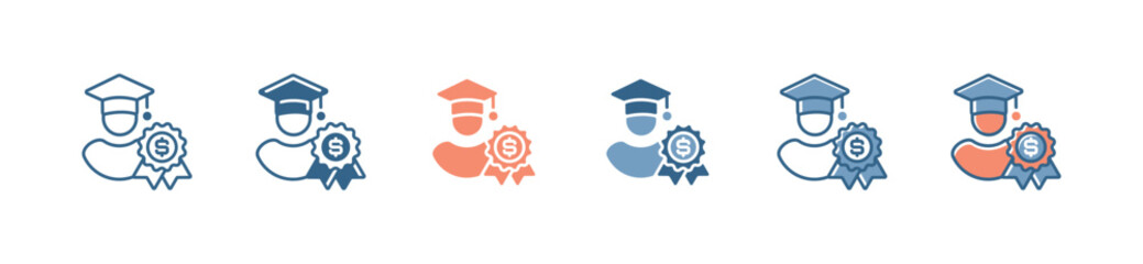 Poster - student diploma scholarship badge icon set graduation hat university intuition fee medal graduate badge vector illustration for web and app