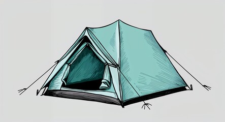hand drawing clipart of a camp tent pitched on plain white background