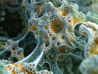 Aufkleber - Abstract fractal pattern with green, white, and yellow hues.
