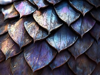 Poster - Abstract metallic scales pattern with iridescent sheen.