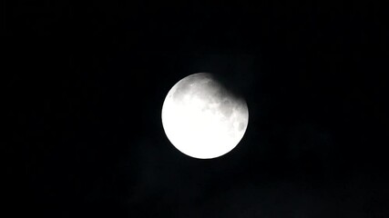 Wall Mural - Partial lunar eclipse Full moon and lunar eclipse Full moon between the clouds Super moon 2024