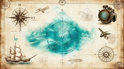  Vintage Travel Illustration with Nautical Themes