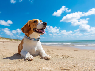 Wall Mural - basset hound on the beach 