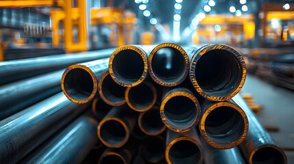 Piled Steel Pipes in Industrial Warehouse Setting
