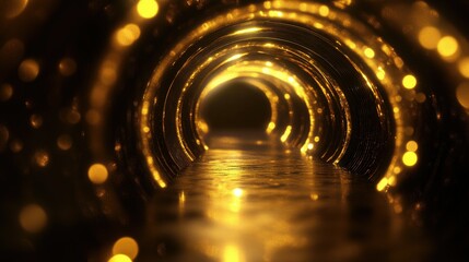 Poster - Bright golden shine enveloping a 3D stage, dark background enhancing the glow and reflections.