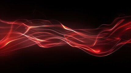 Wall Mural - horizontal abstract thin red smoke middle on black background. Red color clouds