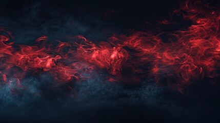 Wall Mural - horizontal abstract thin red smoke middle on black background. Red color clouds