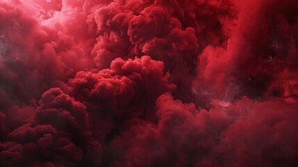 Wall Mural - heavy abstract red smoke on black background Red color clouds fog