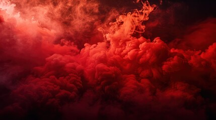 Wall Mural - heavy abstract red smoke on black background Red color clouds steam
