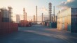 © PerfectPix - Industrial Complex with Shipping Containers at Sunset.