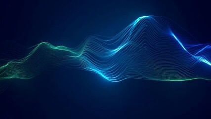 Poster - Abstract animation showcases glowing blue and green particles flowing smoothly against a dark blue background, creating a captivating visual experience filled with energy and elegance