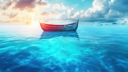 Poster - Serene Boat on Tranquil Water at Sunset