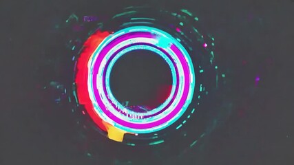Poster - Glowing circles distort while rotating, creating a captivating technological animation against a dark background. The effect highlights a fusion of light and motion, embodying a futuristic design