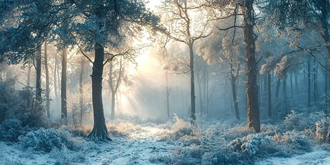 Poster - A snowy forest with trees and a path