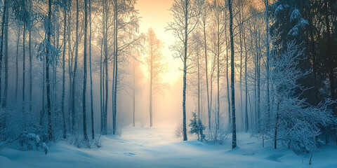 Poster - A snowy forest with a tree in the foreground