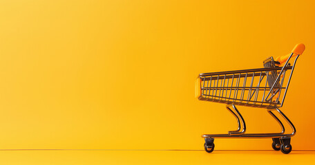 Empty Shopping Cart On Yellow Background