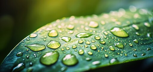Aufkleber - Water droplets resting on vibrant green leaf