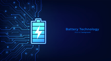 Aufkleber - Battery technology on circuit board. The future of electric fast charge technology speed wireless Ev tech. Vector illustration.