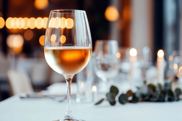 Aufkleber - Glass of white wine standing on empty restaurant table