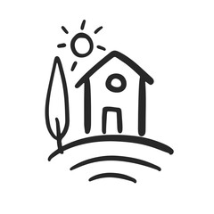 Wall Mural - cottage farmhouse building line house doodle icon