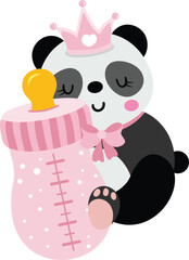 Sticker - Cute baby girl panda holding a baby bottle of milk