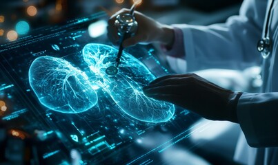 Medical technology diagnostics concept.Medicine doctor and stethoscope working with Human lungs