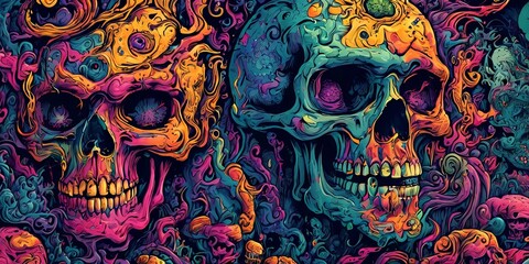 Poster - Two skulls with colorful paint on them