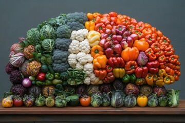 human brain artfully crafted from an array of colorful vegetables symbolizing health and vitality bl