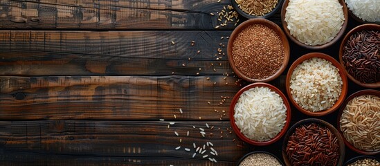 Rice Varieties In Bowl On Wooden Background