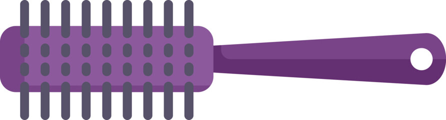 Poster - purple round hair brush lying horizontally with little shadow, isolated on white background