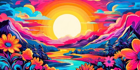 Poster - The painting is full of vibrant colors and has a dreamy, peaceful mood