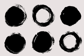 Aufkleber - Round brush strokes vector. Set of circle text boxes. Grunge design elements. Painted round shapes with grain texture and round frames