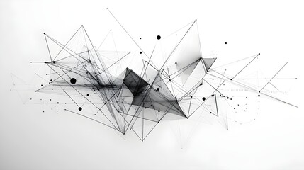 Poster - Abstract Geometric Network Design  Black Lines and Dots on White Background