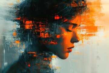 Poster - Abstract portrait of a woman with a digital glitch effect.