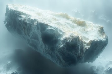 Wall Mural - hyperrealistic asteroid floating in stark white void intricate surface details reveal craters crevic