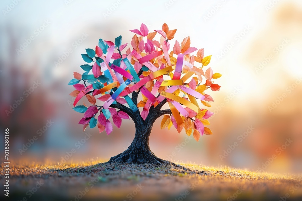 Artistic illustration of the Tree of Life, where each leaf is shaped ...