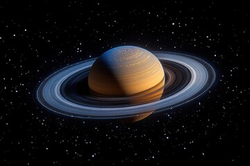 Wall Mural - hyperrealistic render of saturn with its iconic rings floating in the vast darkness of space intrica