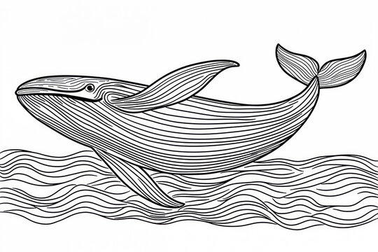 Whale, coloring page for kids, line art, black and white.