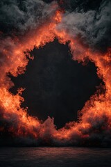 Poster - A dramatic frame of flames and smoke creates an intense backdrop, perfect for conveying themes of destruction, chaos, or passion.