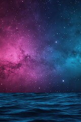 Poster - A mesmerizing night sky filled with stars and vibrant colors, reflecting over calm ocean waters, creating a serene and dreamy landscape.