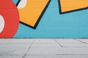 Poster - Vibrant street art featuring bold colors and geometric shapes on a textured wall. A perfect backdrop for creative projects and urban-themed designs.